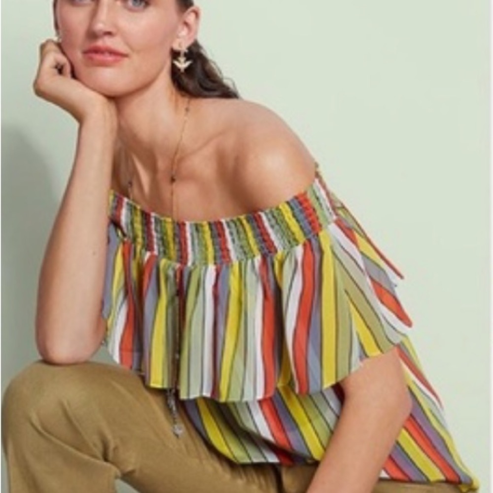 CAbi Striped Colorful Vacation Off the Shoulder Carnival Top Size XS Style #5389